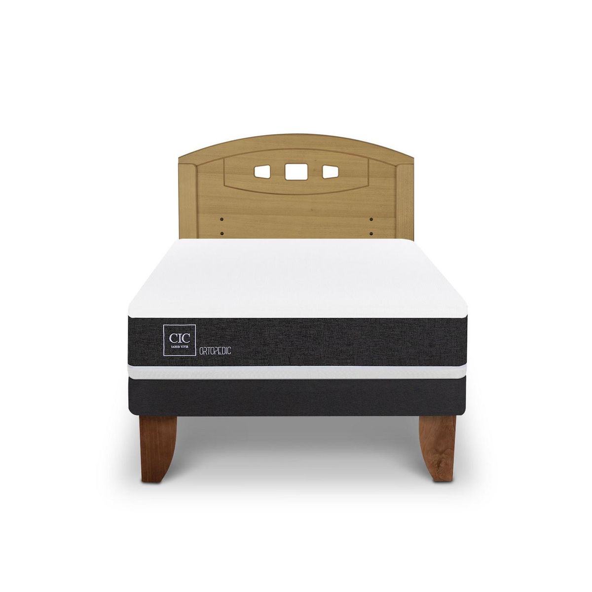 CIC - Cama Europea ortopedic 1.5p Respaldo Gales mostaza