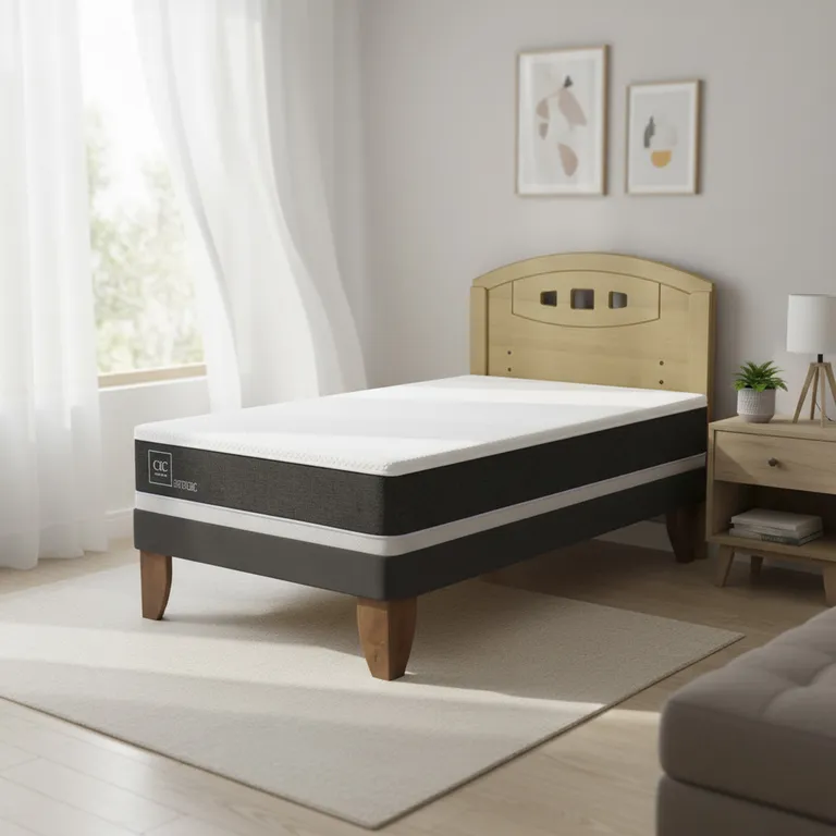 CIC Cama Europea Ortopedic 1.5P Respaldo Gales Mostaza