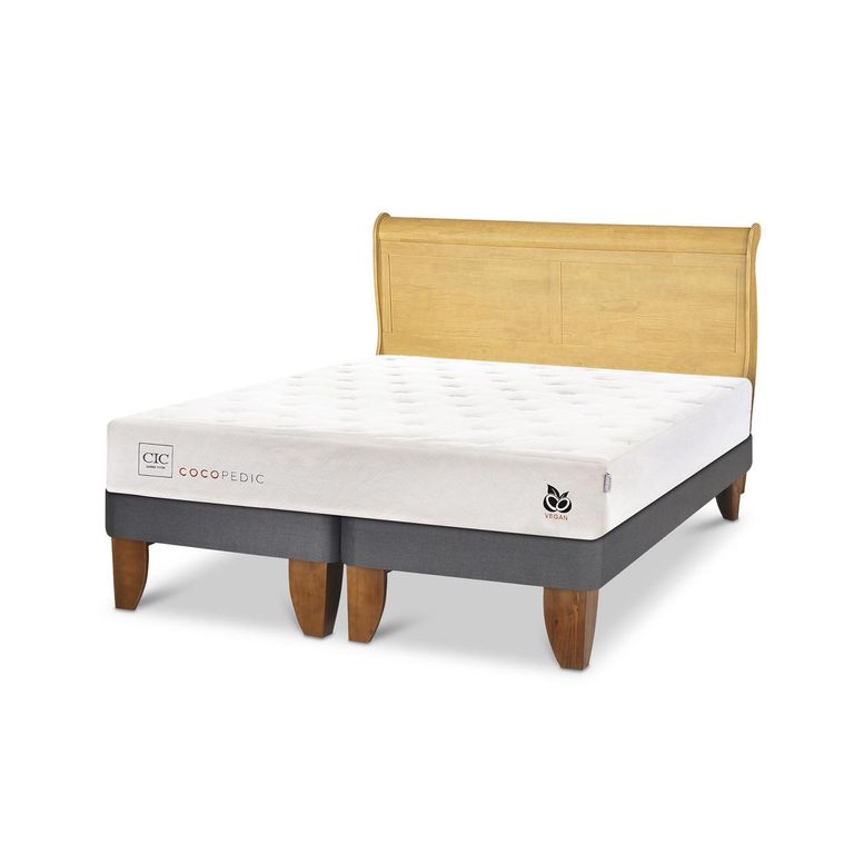 Cama Europea Cocopedic King Respaldo Miro Mostaza