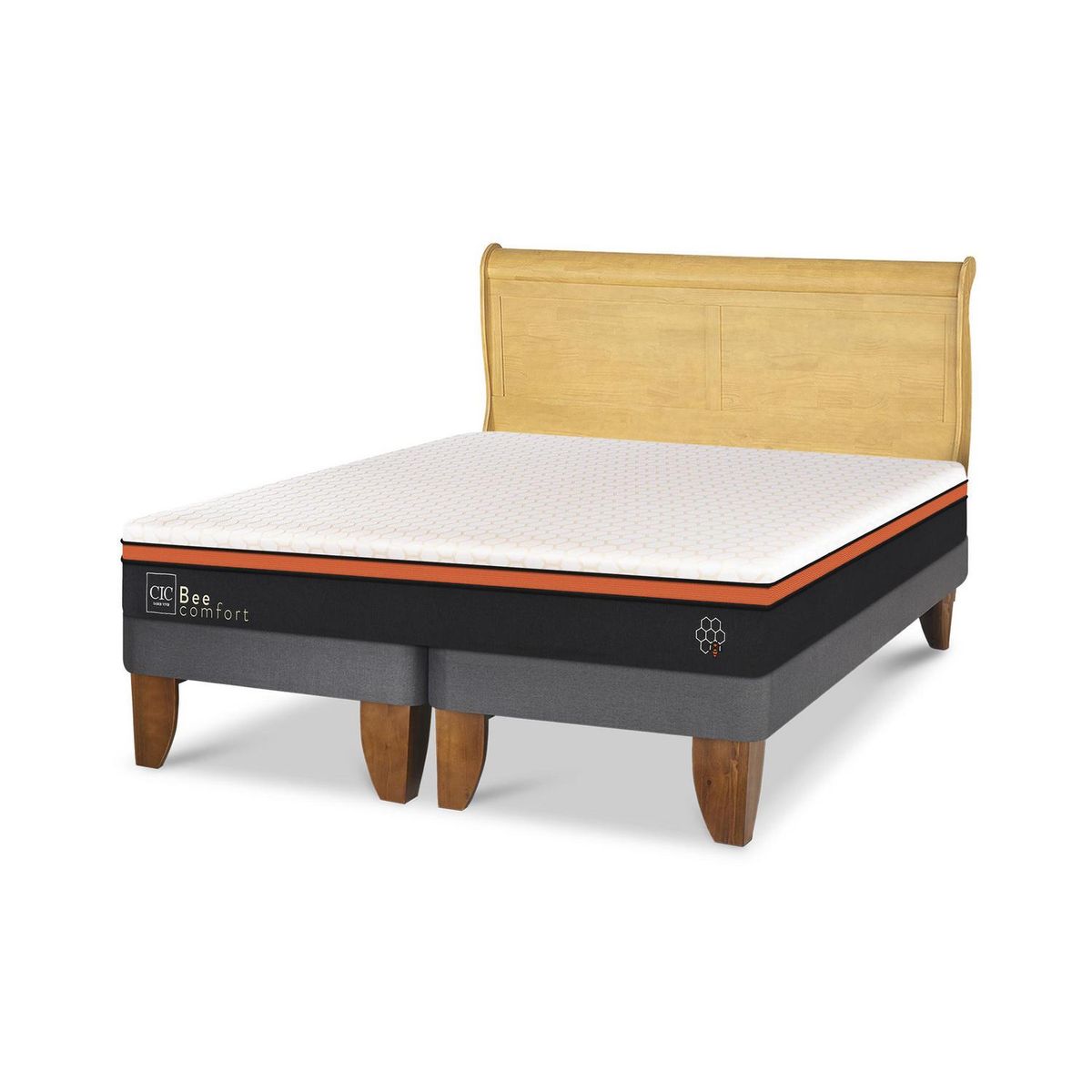 CIC - Cama Europea Beecomfort 2P Bd Respaldo Miro Mostaza