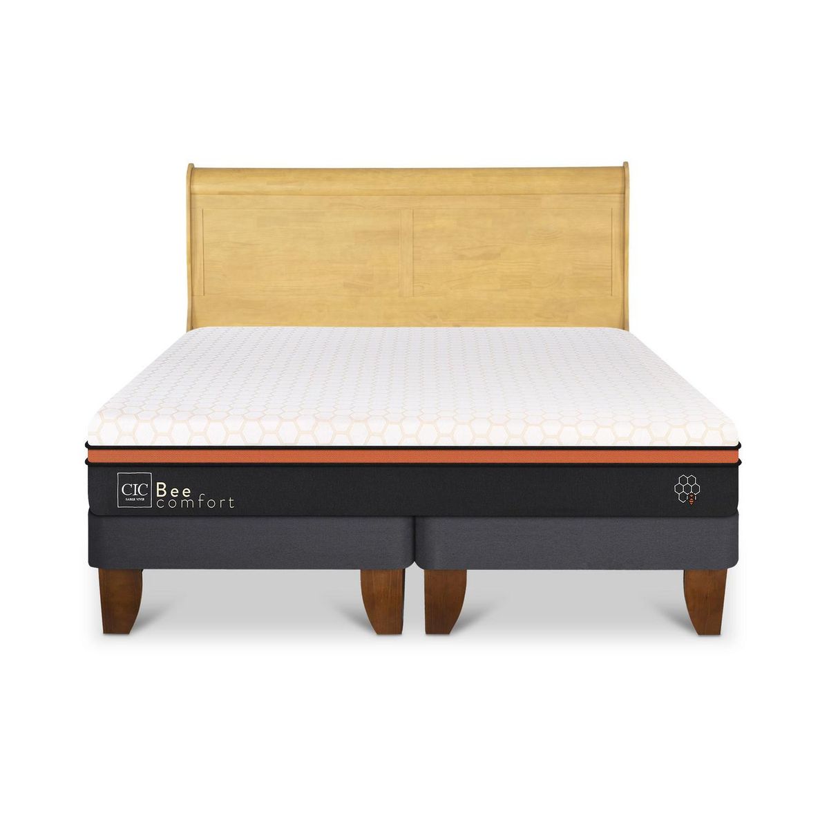CIC - Cama Europea Beecomfort 2P Bd Respaldo Miro Mostaza
