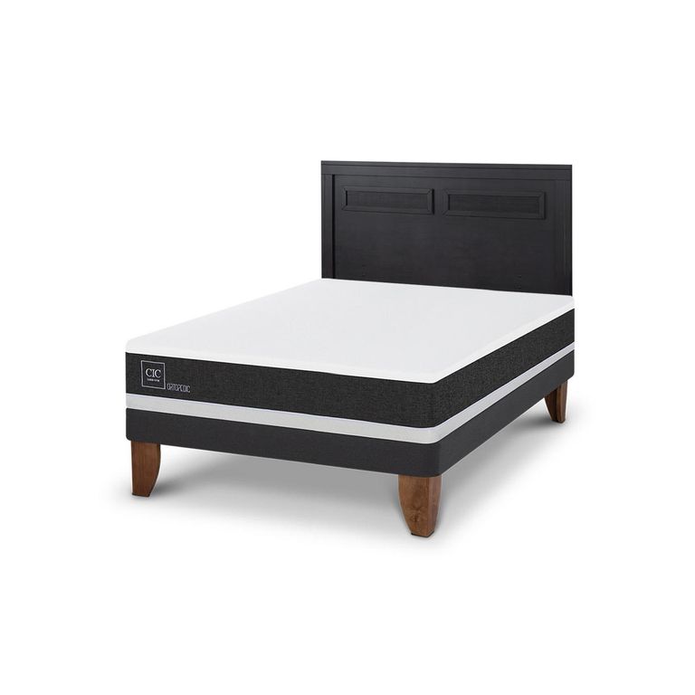 Cama Europea New Ortopedic 2P Bn Respaldo Milan Negro