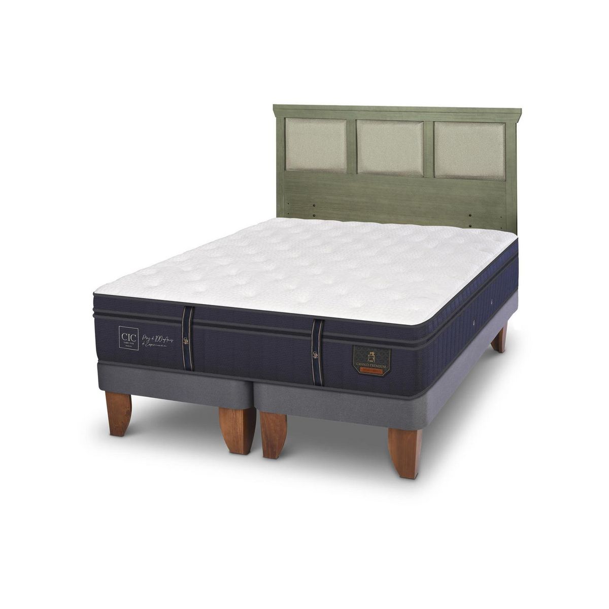 CIC - Cama Europea grand premium 2p bd Respaldo Torino olivo