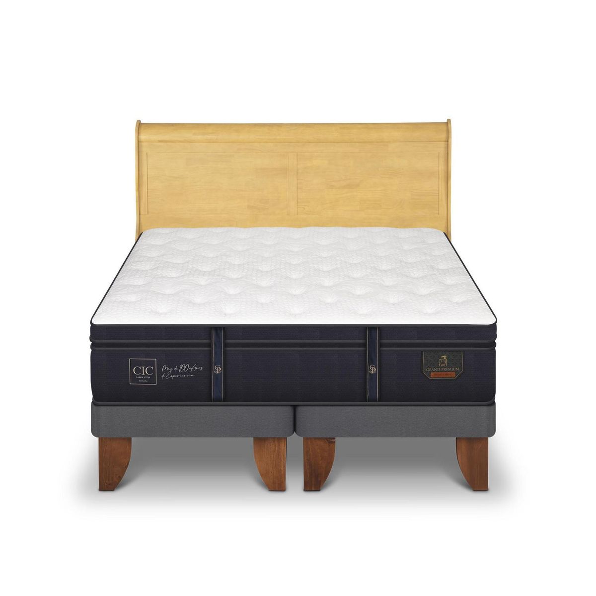 CIC - Cama Europea grand premium 2p bd Respaldo Miro mostaza