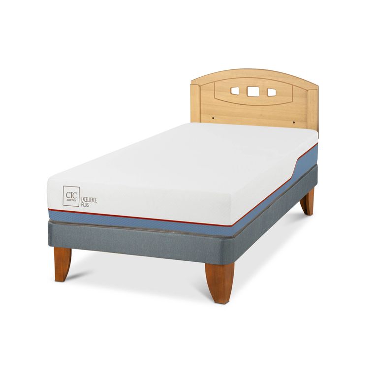 Cama Europea Excellence Plus 1.5P Respaldo Gales Mostaza