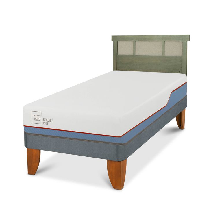 Cama Europea Excellence Plus 1.5P Respaldo Dublin Olivo