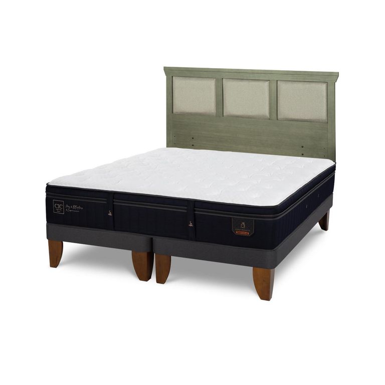 Cama Europea Super Premium King Respaldo Torino Olivo