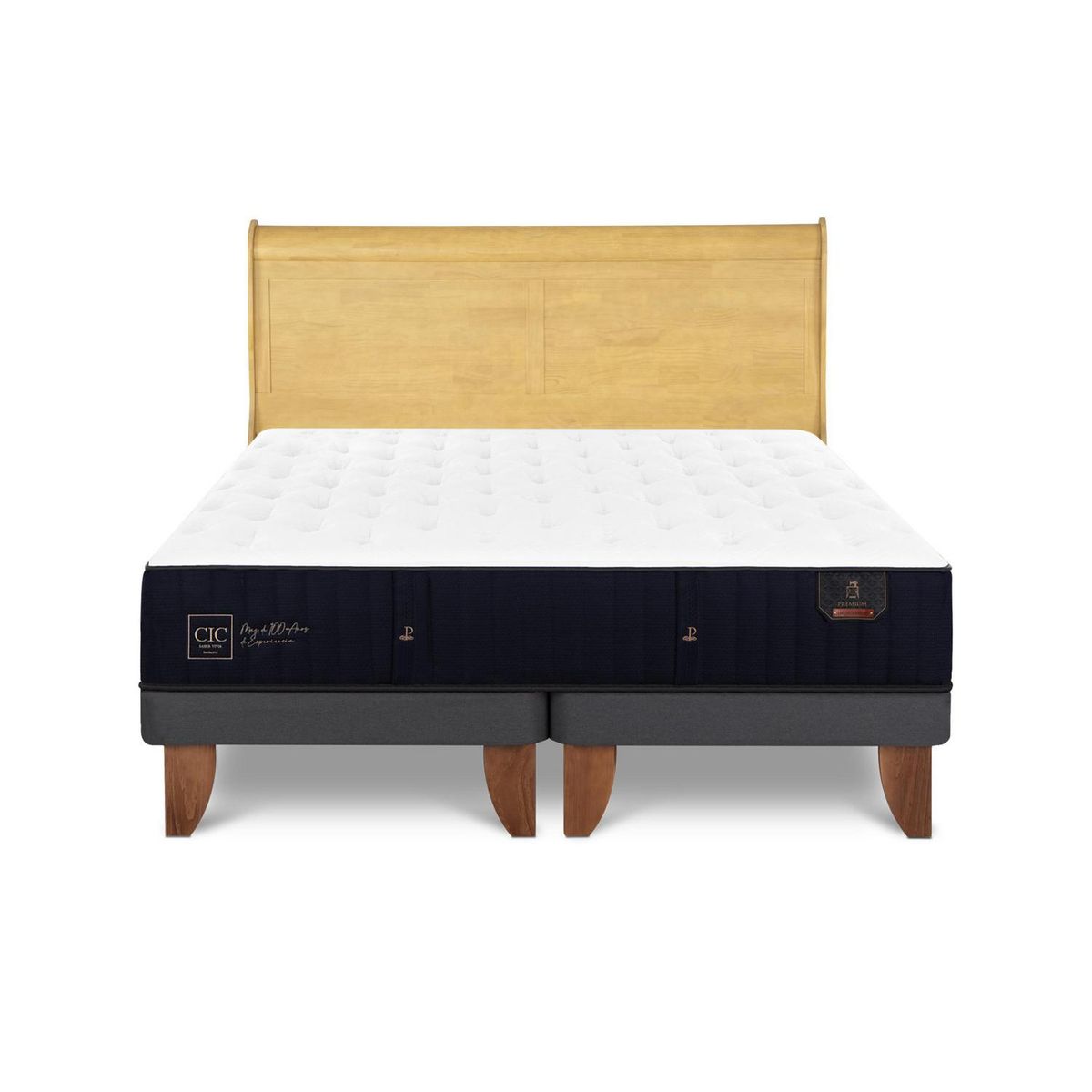 CIC - Cama Europea Premium 2P Bd Respaldo Miro Mostaza