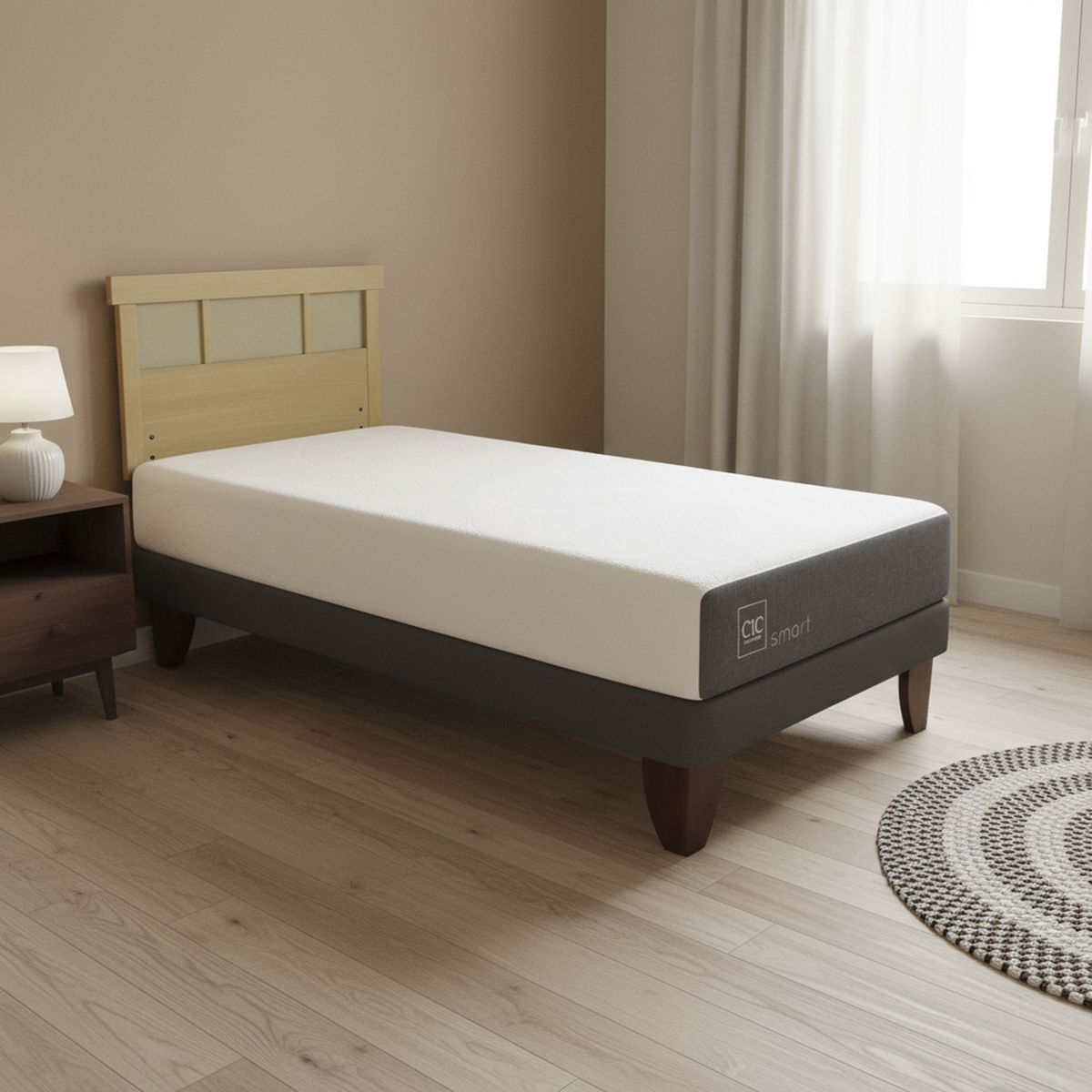 CIC - Cama Europea Smart 1P Respaldo Dublin Mostaza