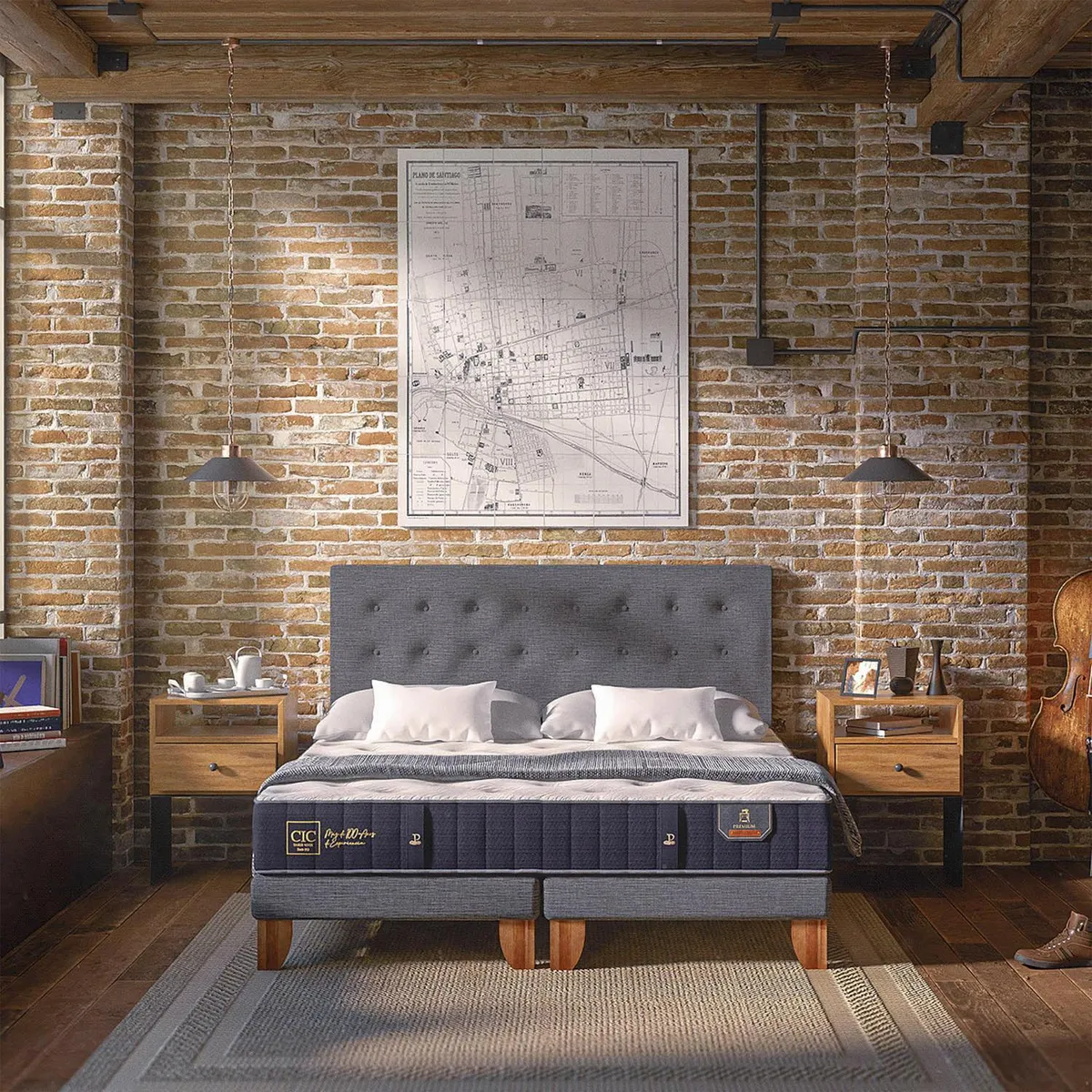 CIC - Cama Europea Premium King Respaldo Torino Olivo