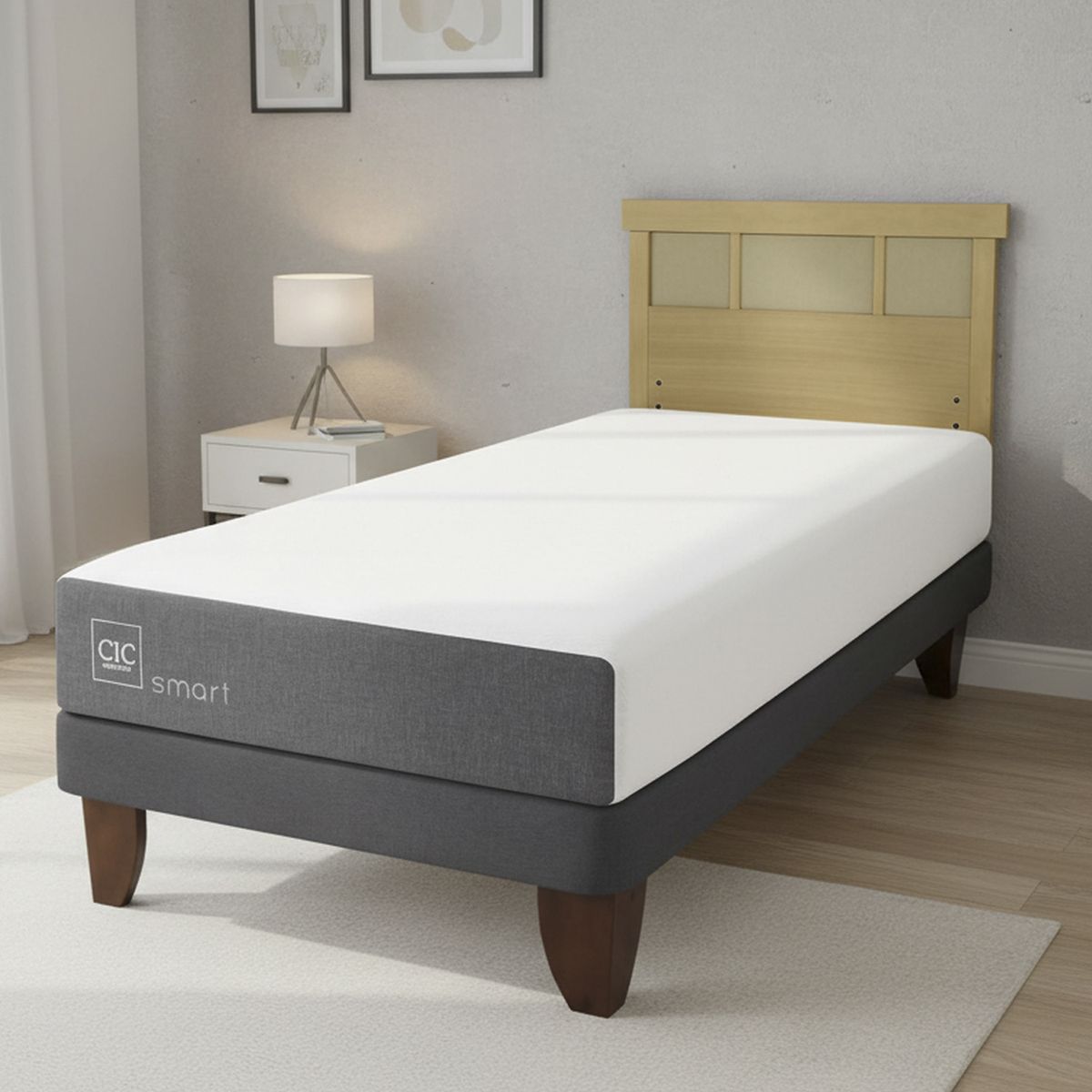 CIC - Cama Europea Smart 1.5P Respaldo Dublin Mostaza