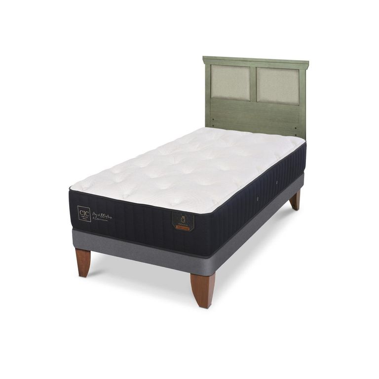 Cama Europea Premium 1.5P Respaldo Torino Olivo