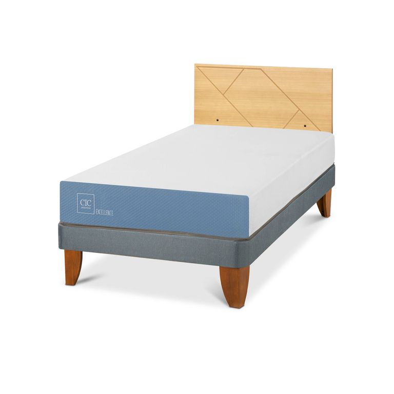 Cama Europea Excellence 1.5P Respaldo Villarrica Mostaza