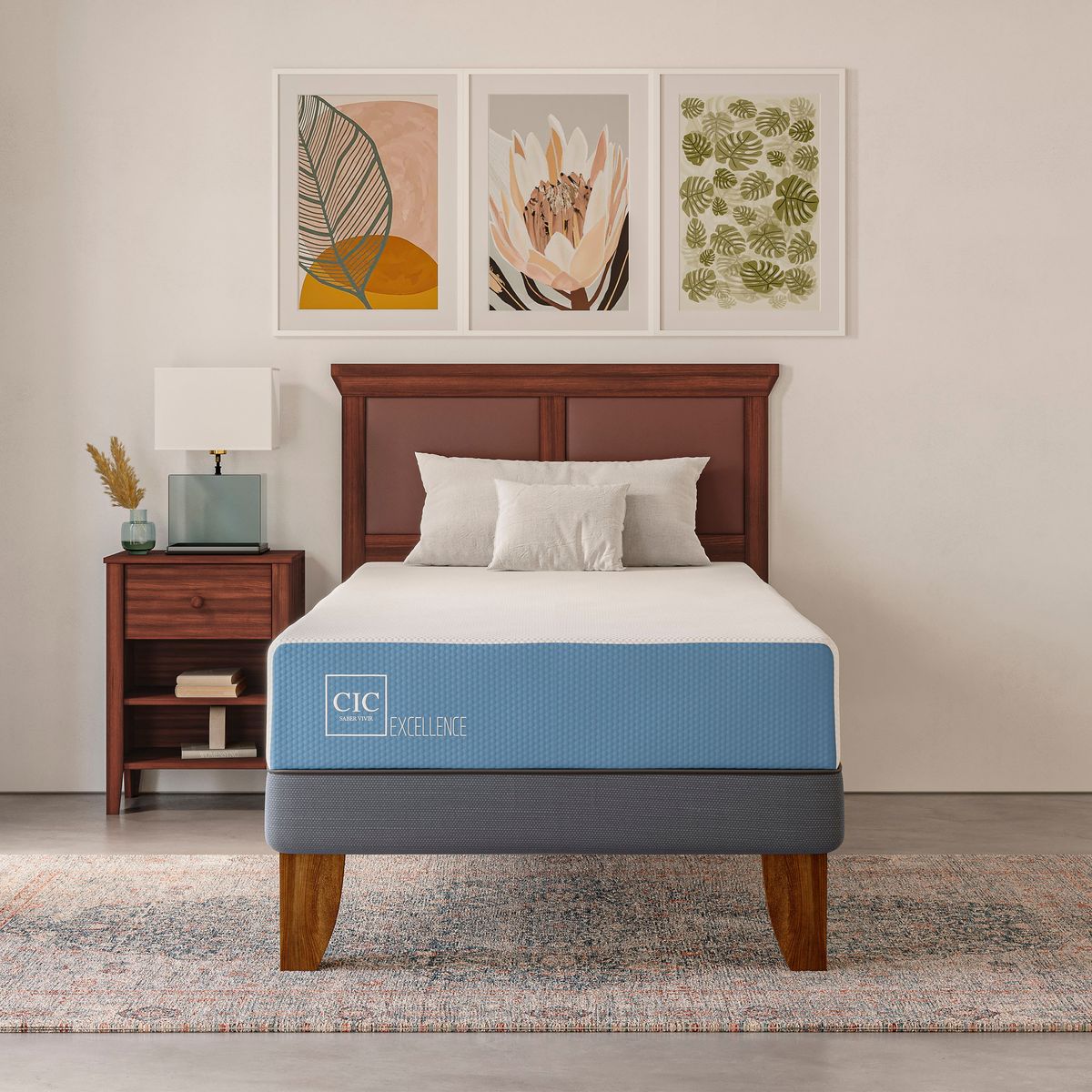 CIC - Cama Europea Excellence 1.5P Respaldo Villarrica Mostaza
