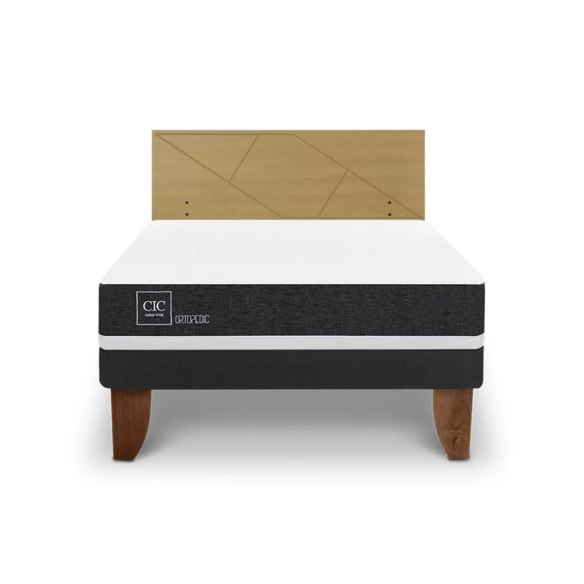 CIC - Cama Europea ortopedic 2p bn Respaldo Villarrica mostaza