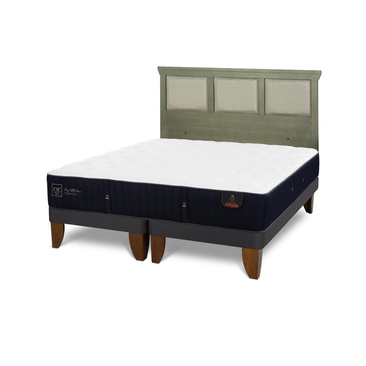 CIC - Cama Europea premium 2p bd Respaldo Torino olivo