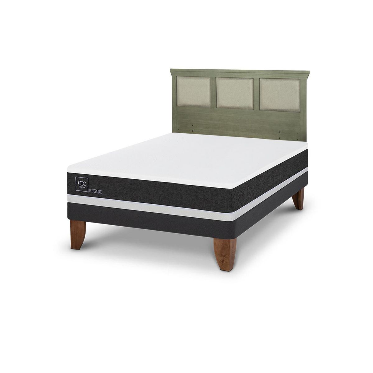 CIC - Cama Europea ortopedic 2p bn Respaldo Torino olivo