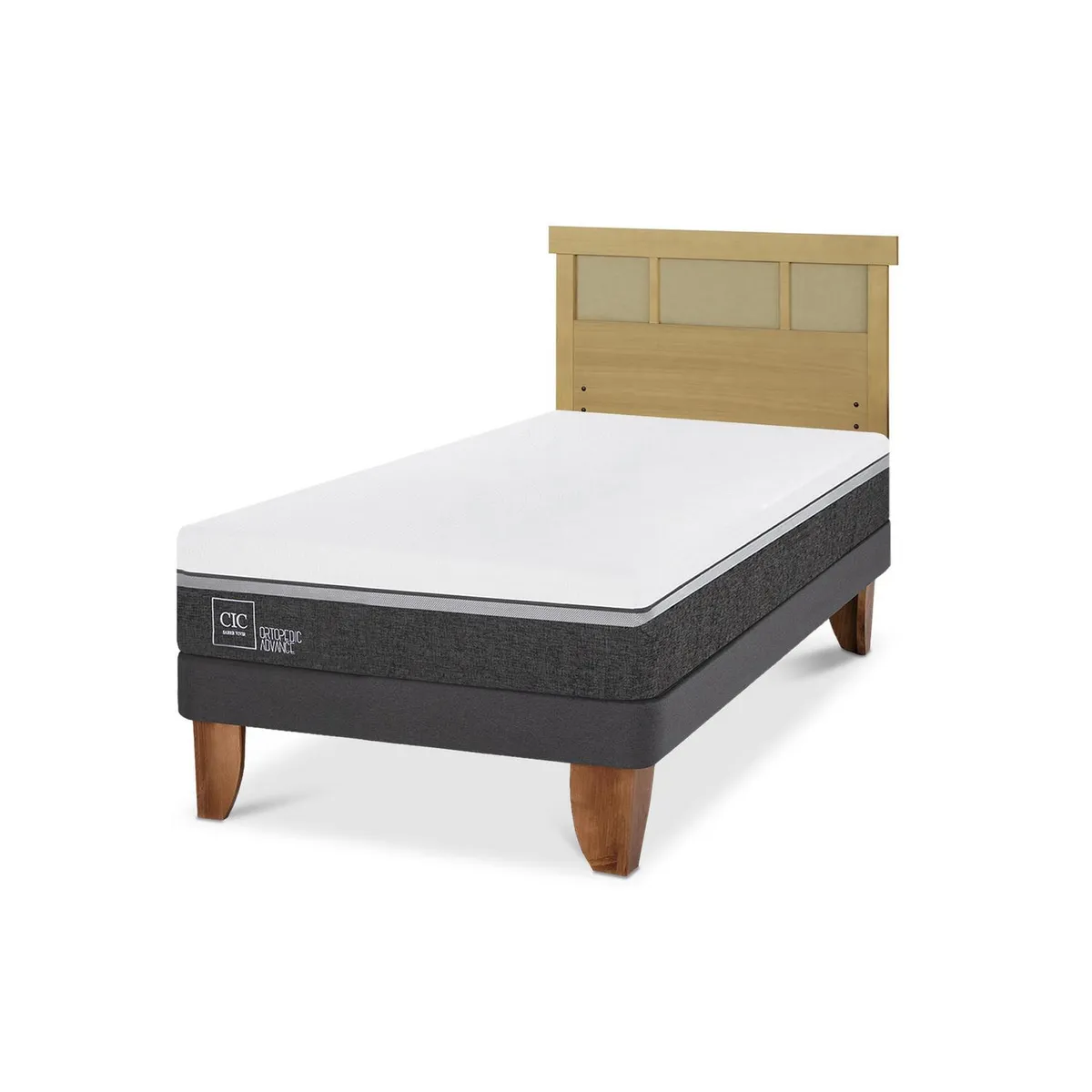 CIC - Cama Europea ortopedic advance 1.5p Respaldo Dublin mostaza