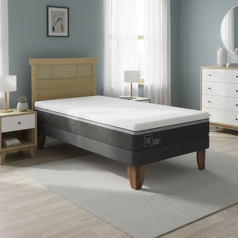 Cama Europea Ortopedic Advance 1.5P Respaldo Dublin Mostaza