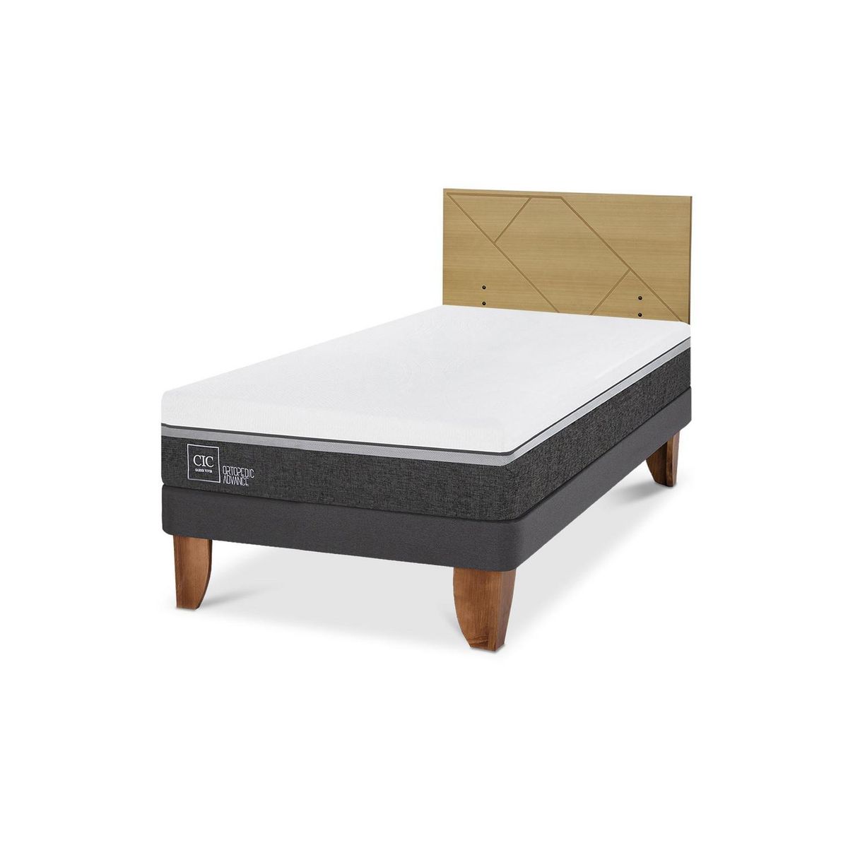 CIC - Cama Europea ortopedic advance 1.5p Respaldo Villarrica mostaza