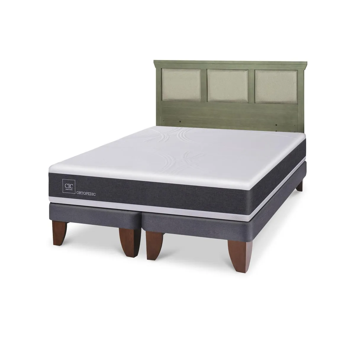 CIC - Cama Europea ortopedic 2p bd Respaldo Torino olivo