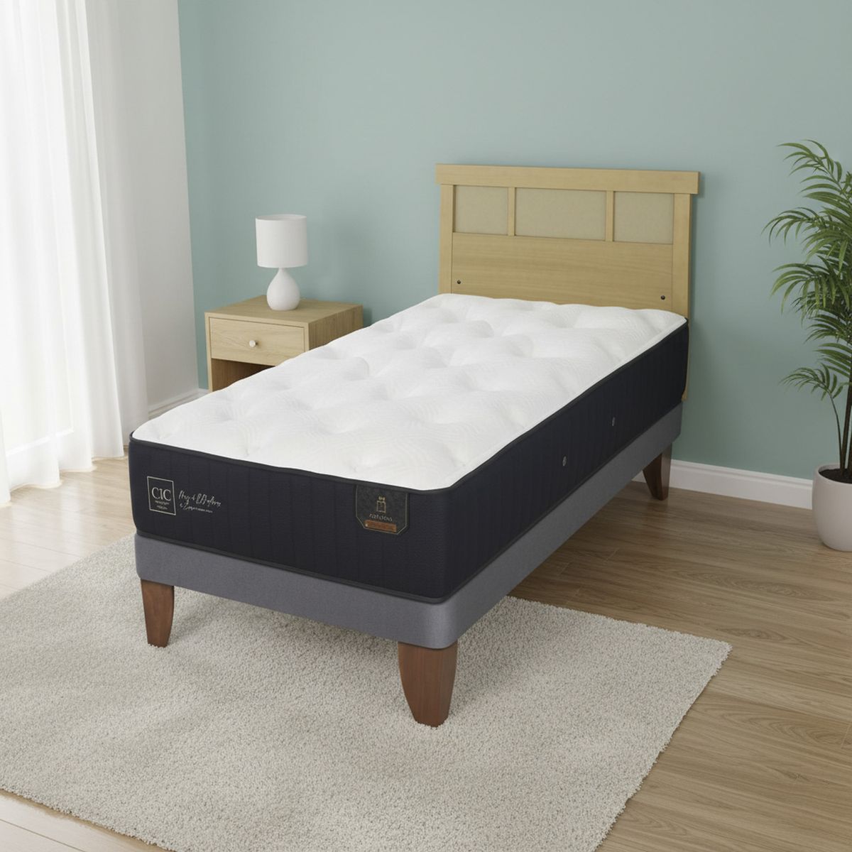 CIC - Cama Europea Premium 1.5P Respaldo Dublin Mostaza