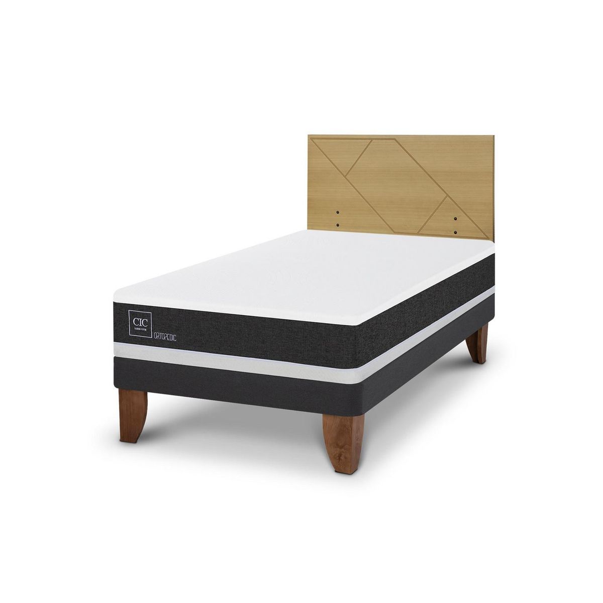 CIC - Cama Europea ortopedic 1.5p Respaldo Villarrica mostaza