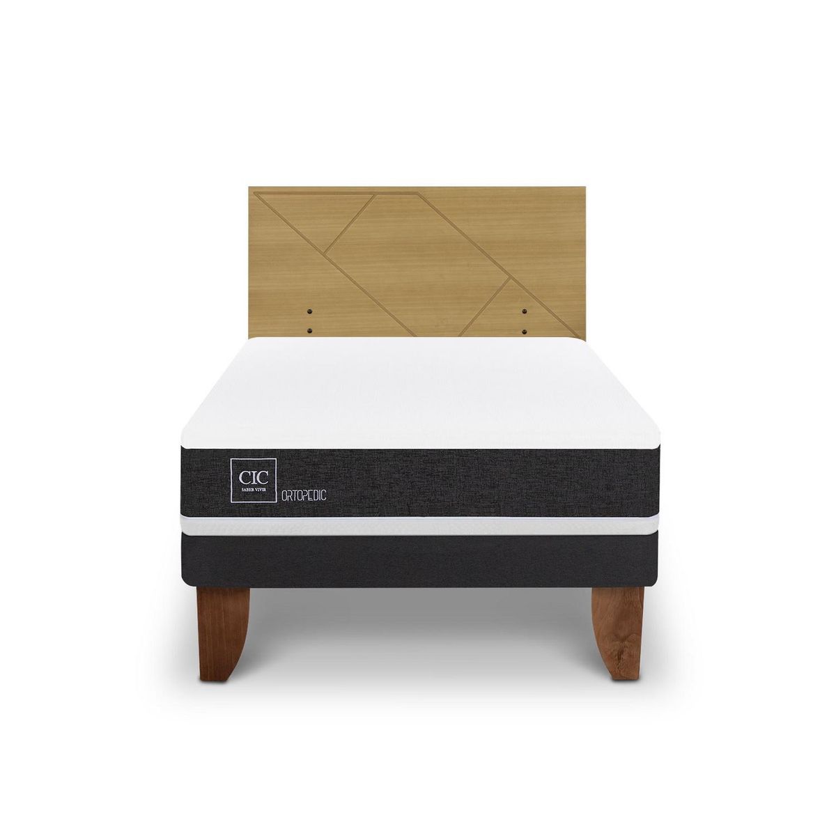 CIC - Cama Europea ortopedic 1.5p Respaldo Villarrica mostaza