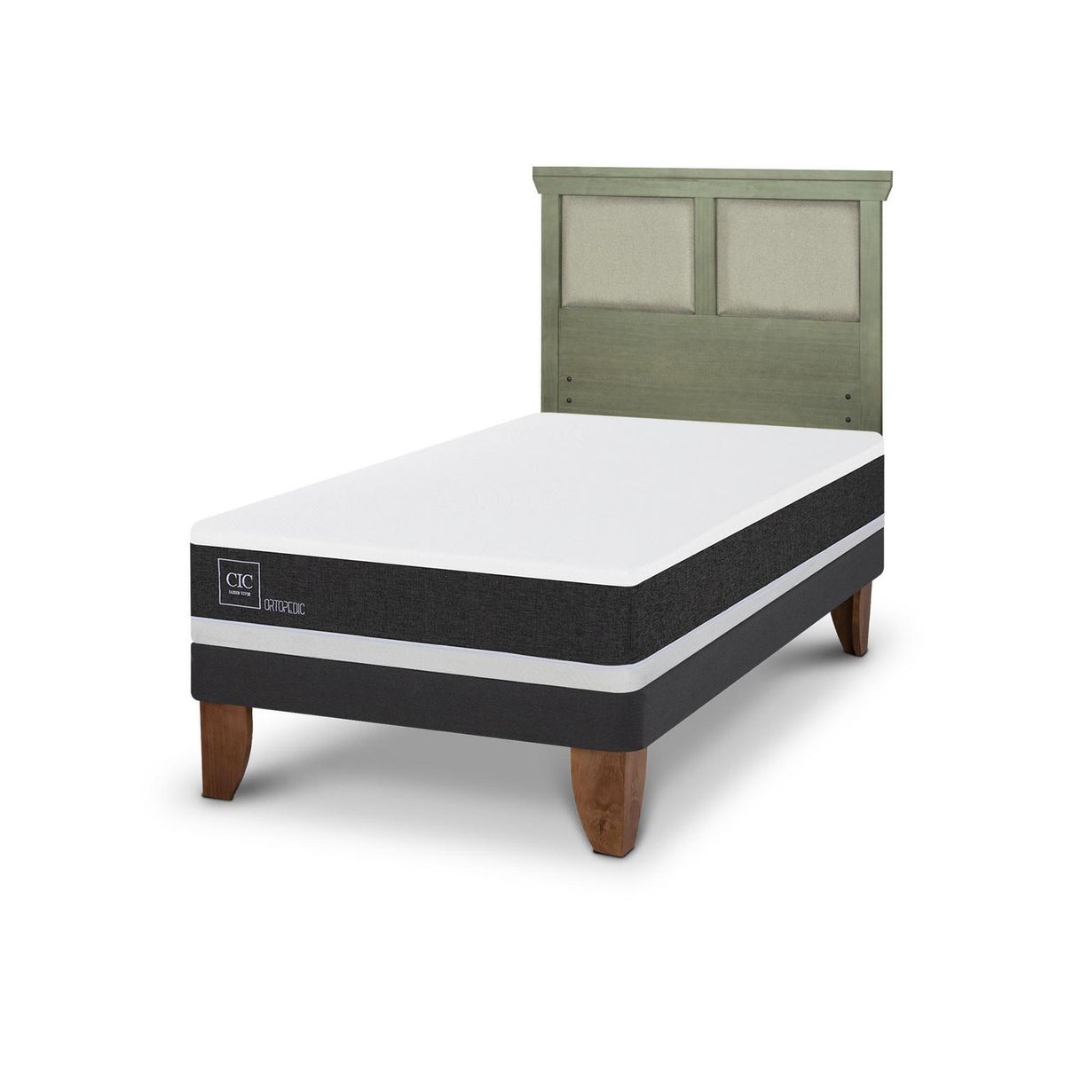CIC - Cama Europea ortopedic 1.5p Respaldo Torino olivo