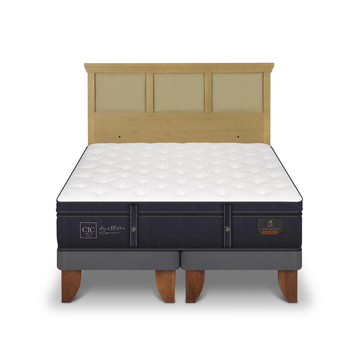 CIC - Cama Europea grand premium 2p bd Respaldo Torino mostaza