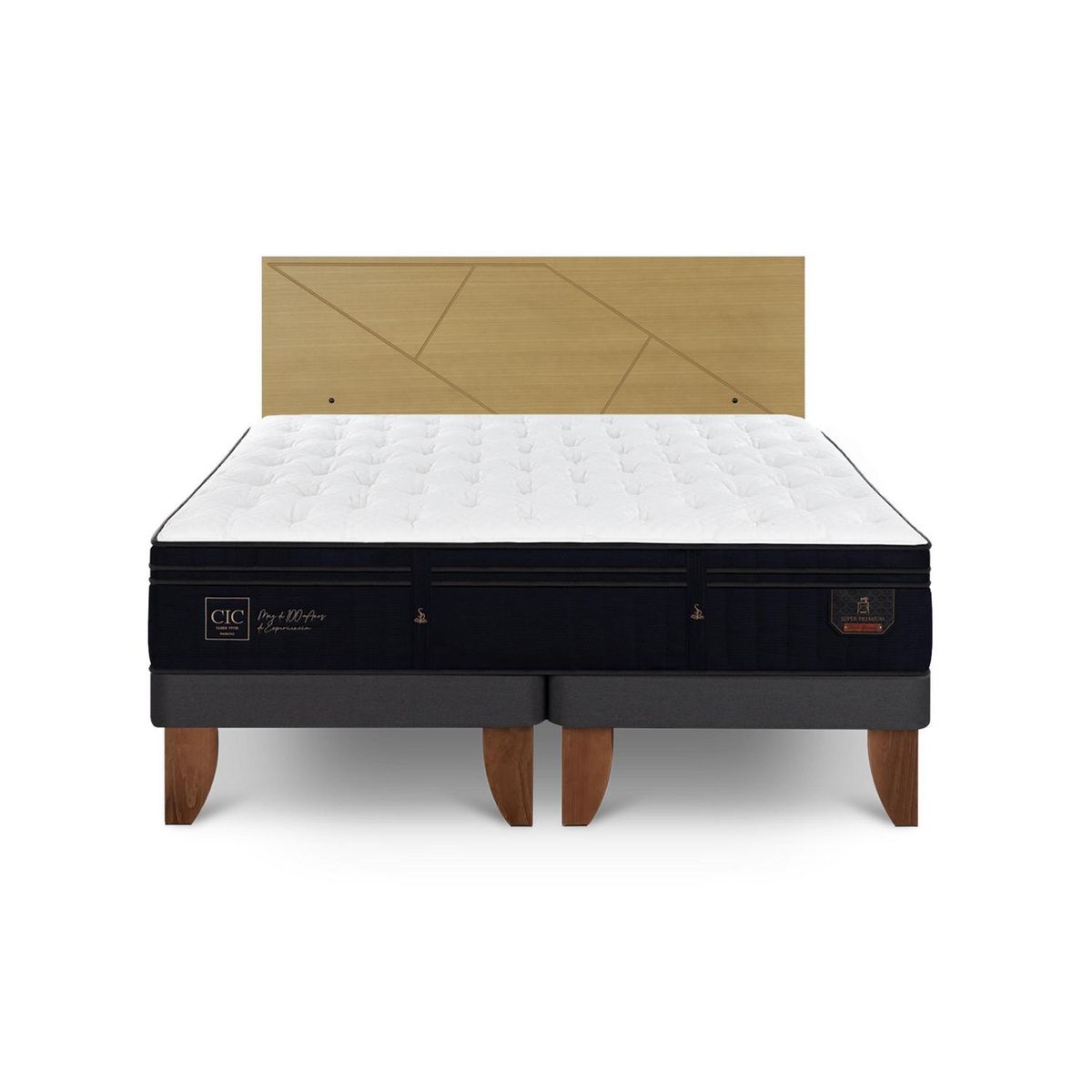 CIC - Cama Europea super premium king Respaldo Villarrica mostaza