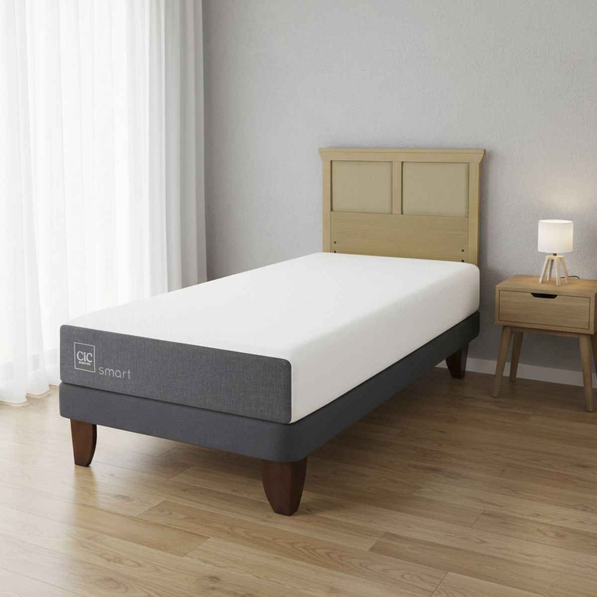 CIC - Cama Europea Smart 1.5P Respaldo Torino Mostaza