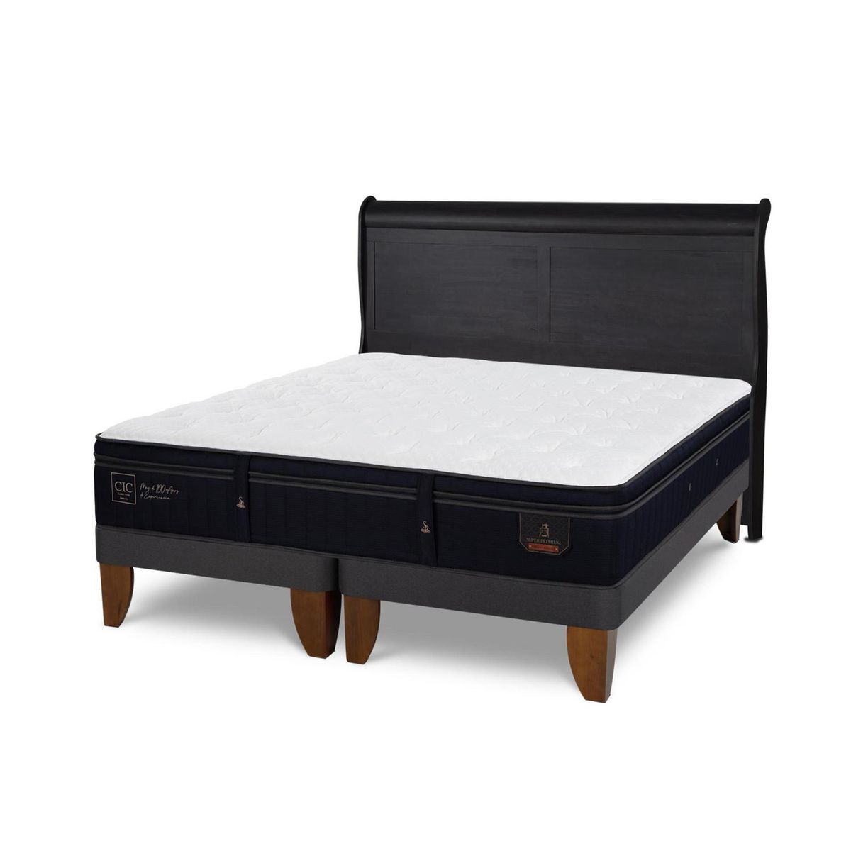 CIC - Cama Europea super premium king Respaldo Miro negro