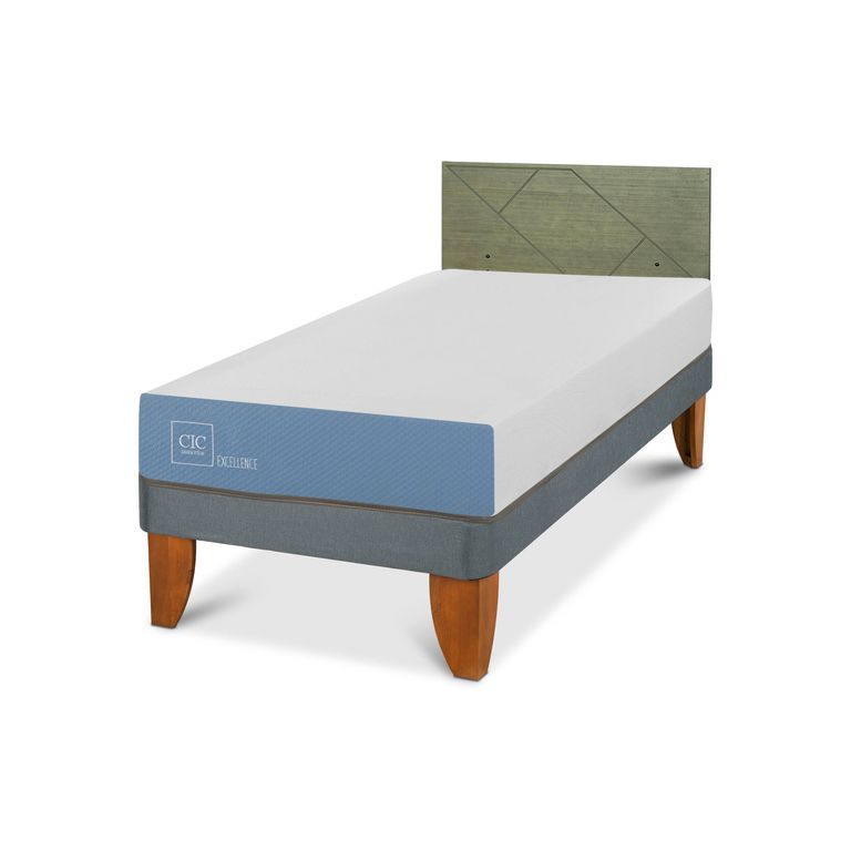 Cama Europea Excellence 1P Respaldo Villarrica Olivo