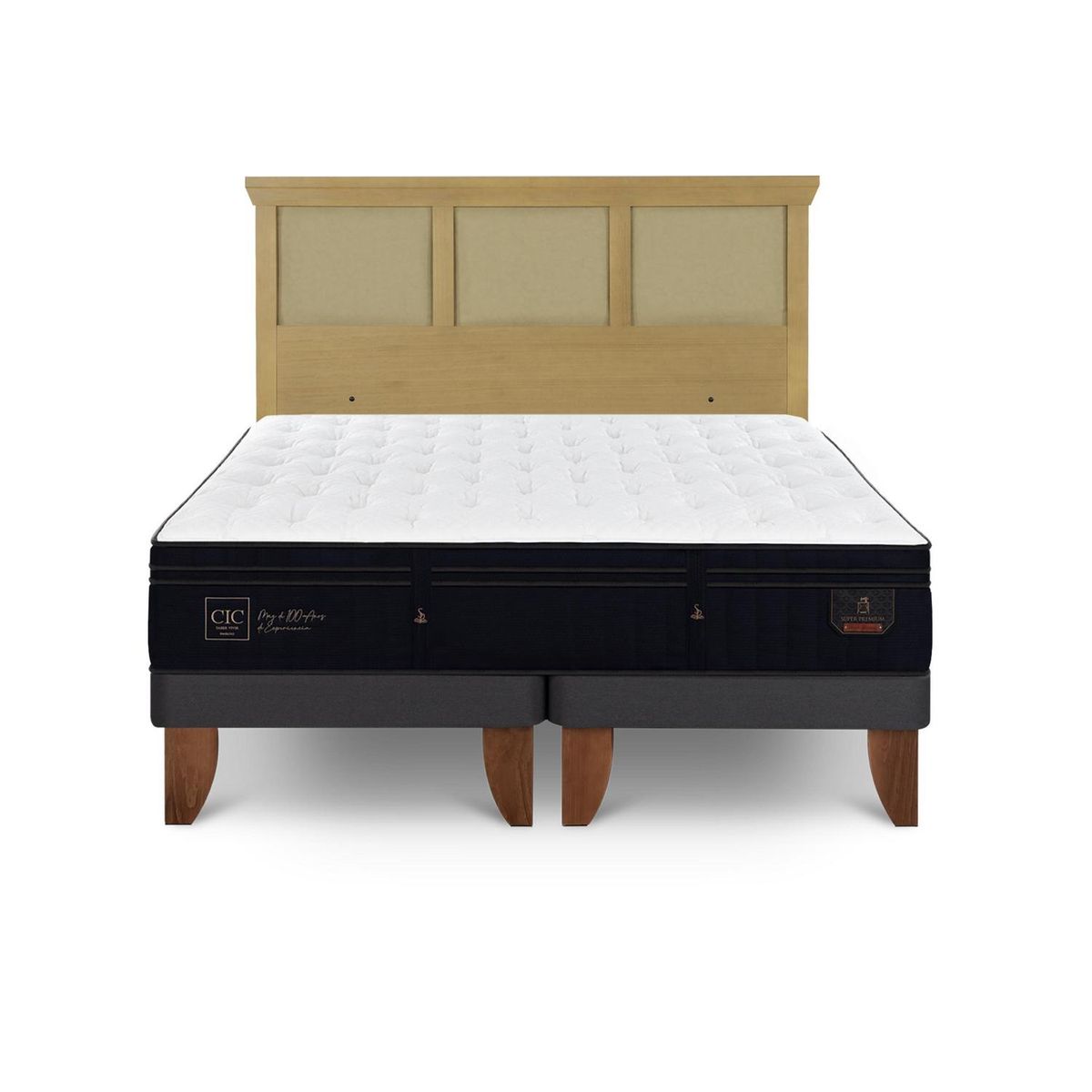 CIC - Cama Europea Super Premium King Respaldo Torino Mostaza