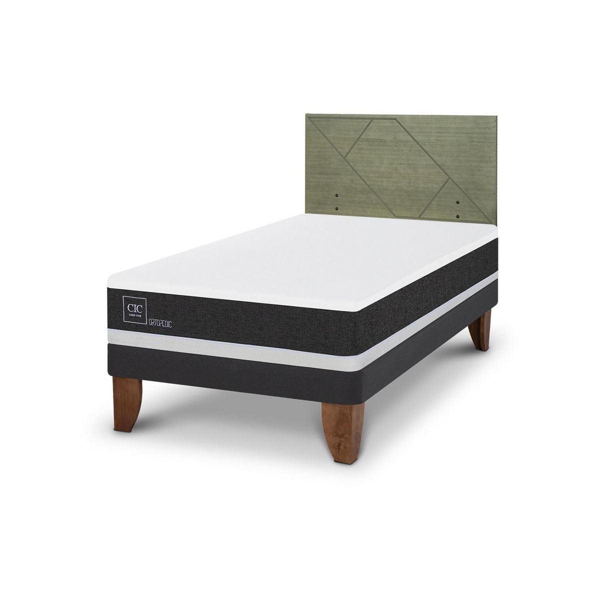 CIC - Cama Europea ortopedic 1.5p Respaldo Villarrica olivo