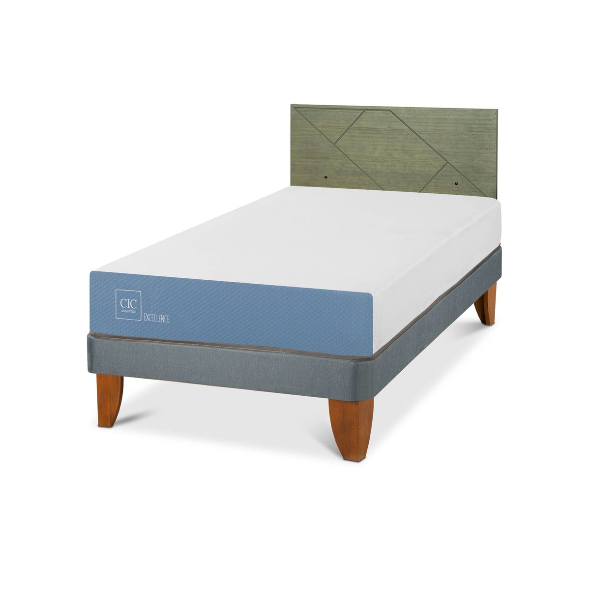 CIC - Cama Europea excellence 1.5p Respaldo Villarrica olivo