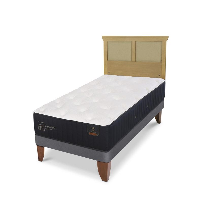 CIC - Cama Europea premium 1.5p Respaldo Torino mostaza