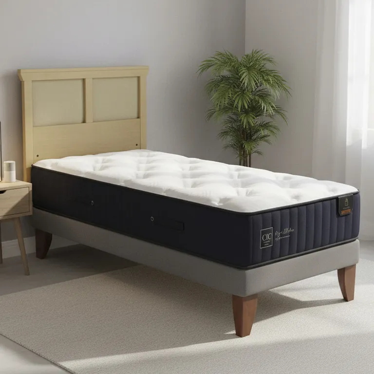 Cama Europea Premium 1.5P Respaldo Torino Mostaza