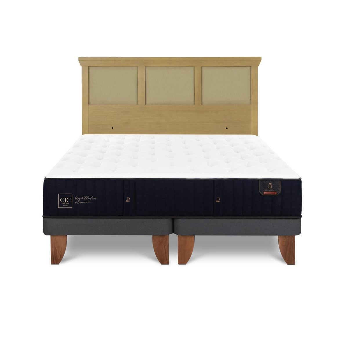 CIC - Cama Europea premium 2p bd Respaldo Torino mostaza