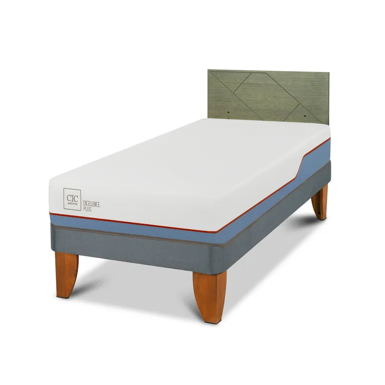 Cama Europea Excellence Plus 1.5P Respaldo Villarrica Olivo