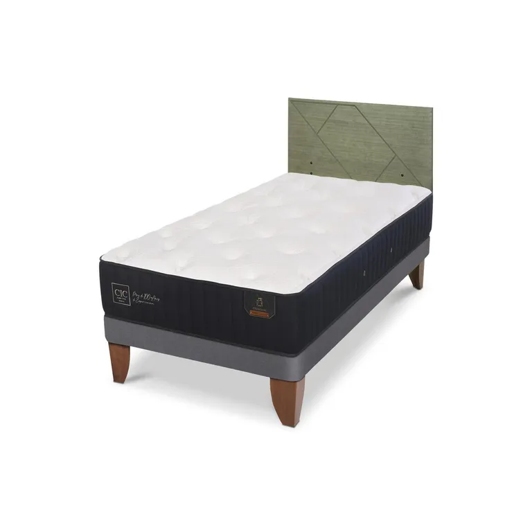 Cama Europea Premium 1.5P Respaldo Villarrica Olivo