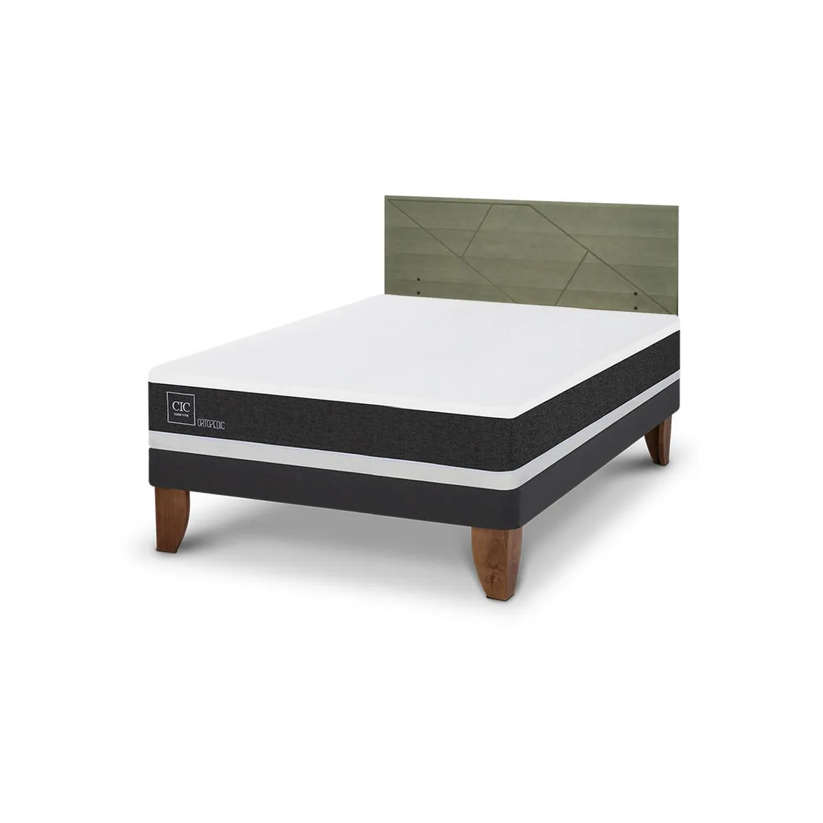 CIC - Cama Europea ortopedic 2p bn Respaldo Villarrica olivo