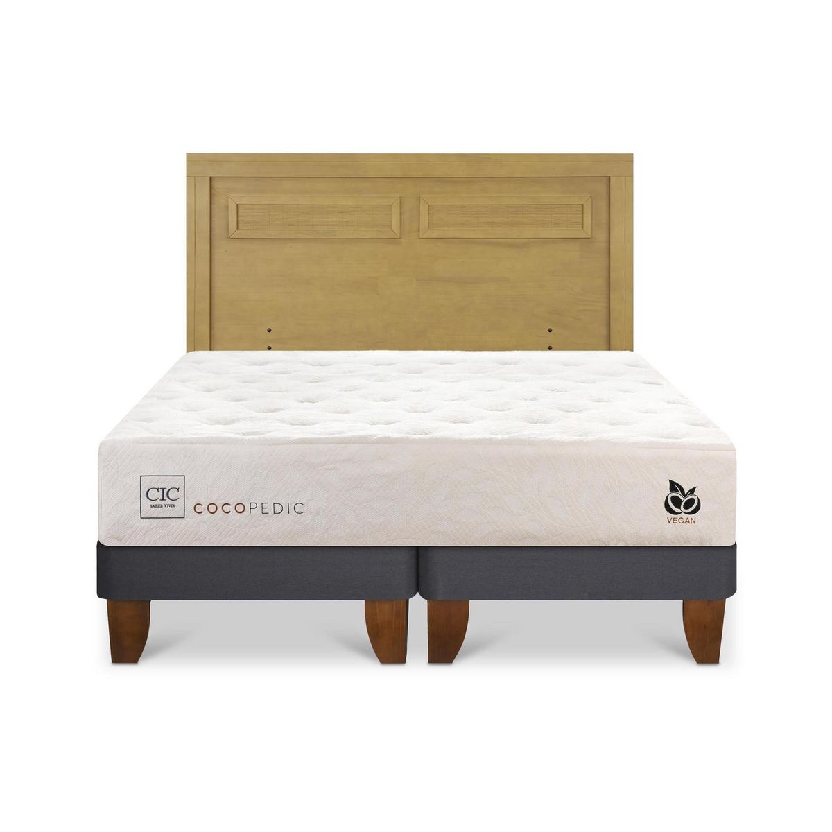 CIC - Cama Europea cocopedic 2p bd Respaldo Milan mostaza