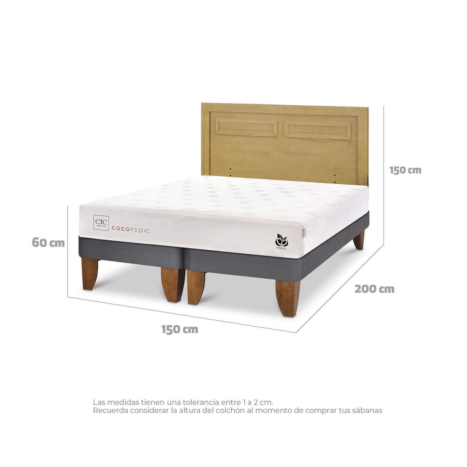 CIC Cama Europea Cocopedic 2P Bd Respaldo Milan Mostaza
