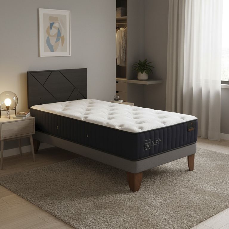 Cama Europea Premium 1.5P Respaldo Villarrica Negro