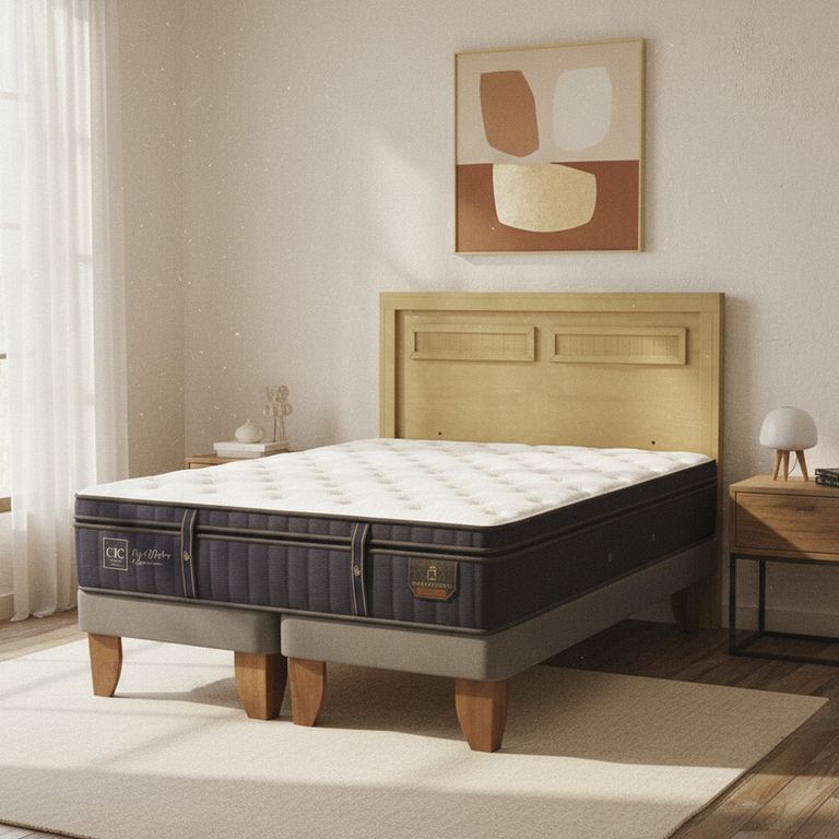 Cama Europea Grand Premium 2P Bd Respaldo Milan Mostaza
