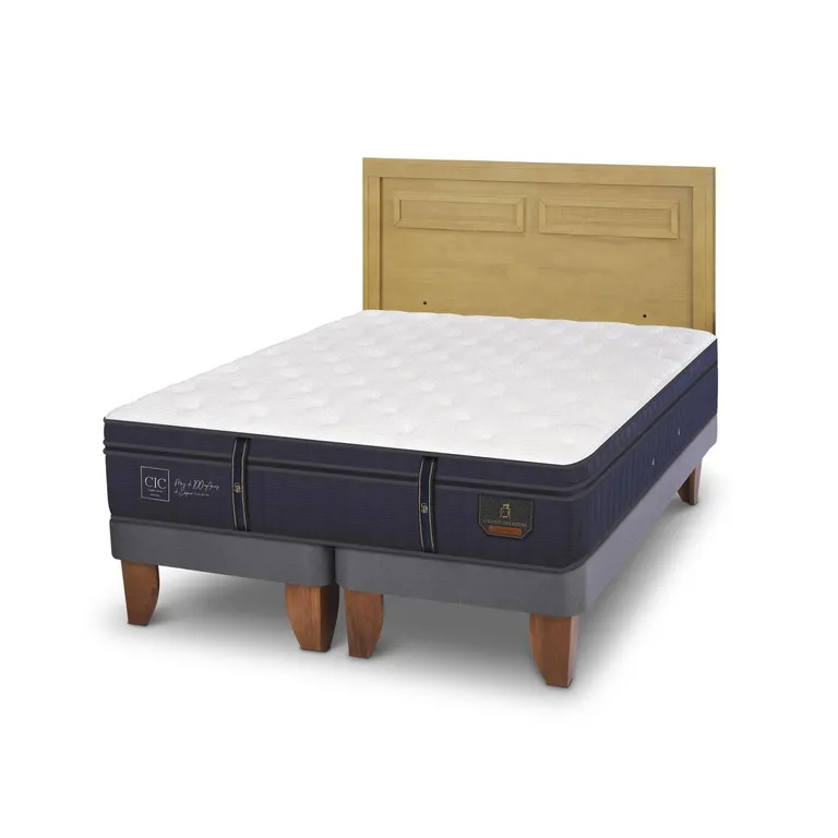 Cama Europea Grand Premium King Respaldo Milan Mostaza