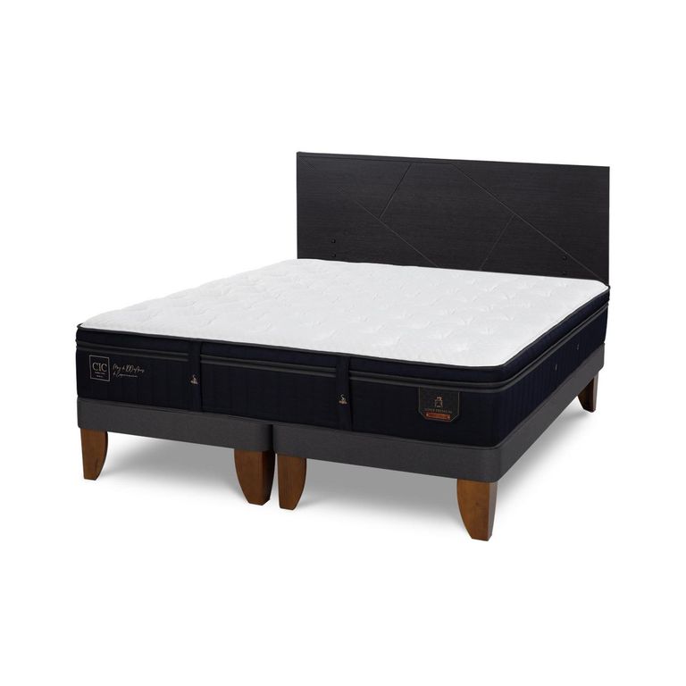 Cama Europea Super Premium 2P Bd Respaldo Villarrica Negro