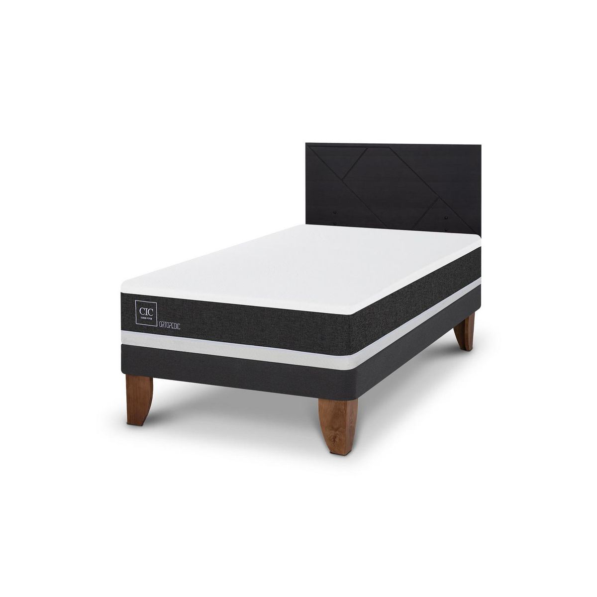 CIC - Cama Europea Ortopedic 1.5P Respaldo Villarrica Negro